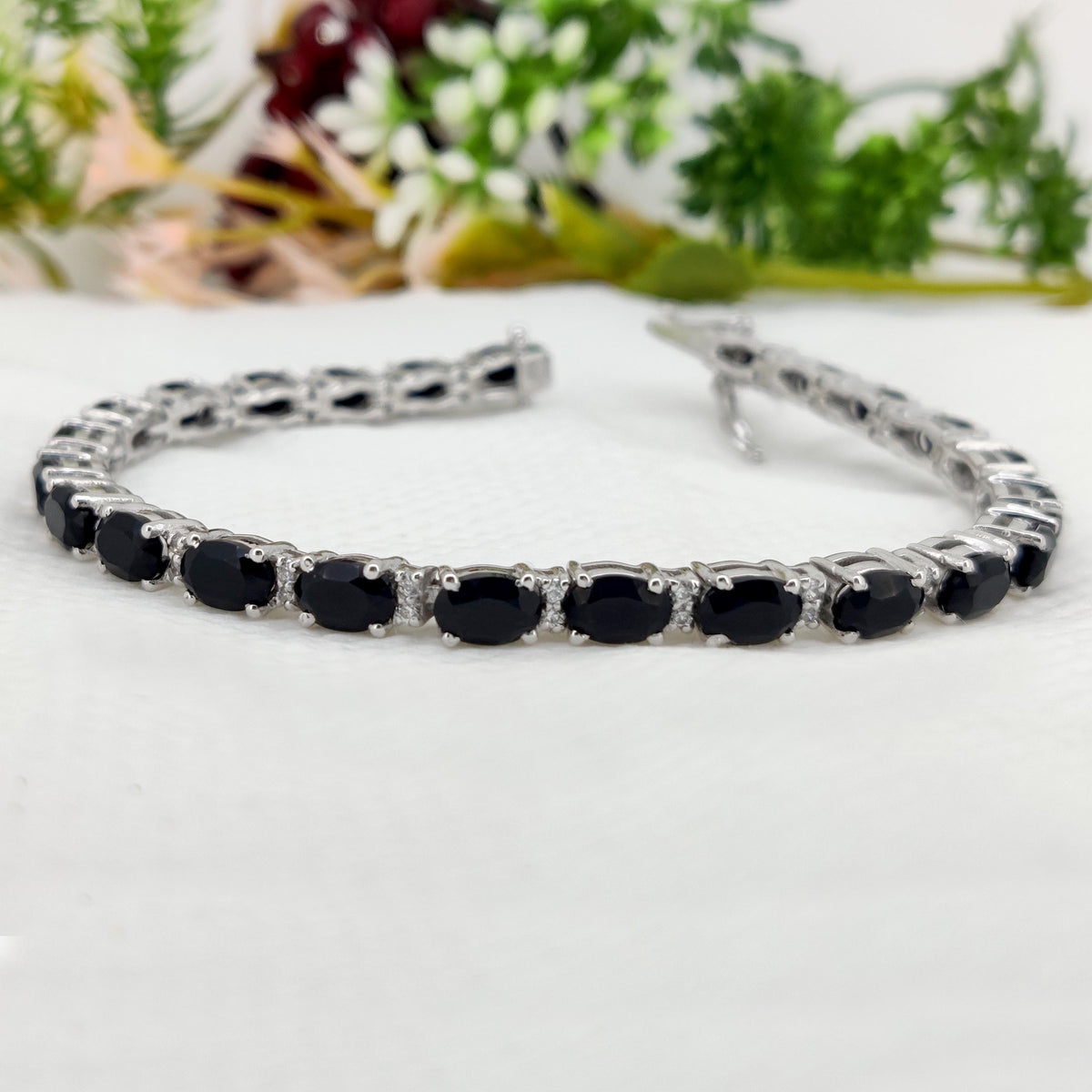 Black Onyx Tennis Bracelet: Oval Gemstone, 925 Sterling Silver Handmade