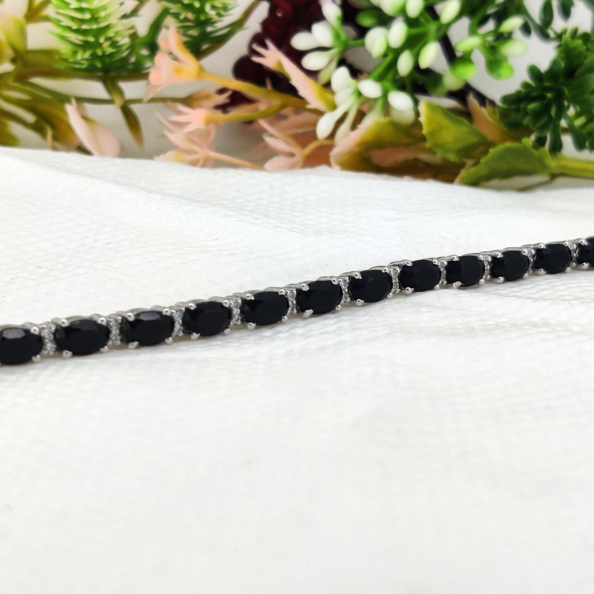 Black Onyx Tennis Bracelet: Oval Gemstone, 925 Sterling Silver Handmade