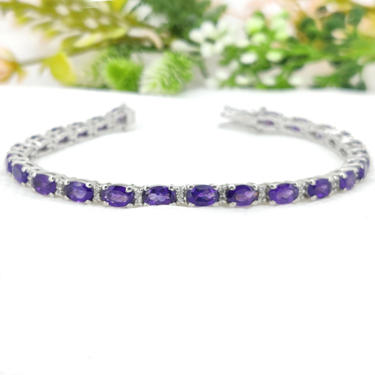 Oval Amethyst Tennis Bracelet, 925 Sterling Silver, February Birthstone Jewelry