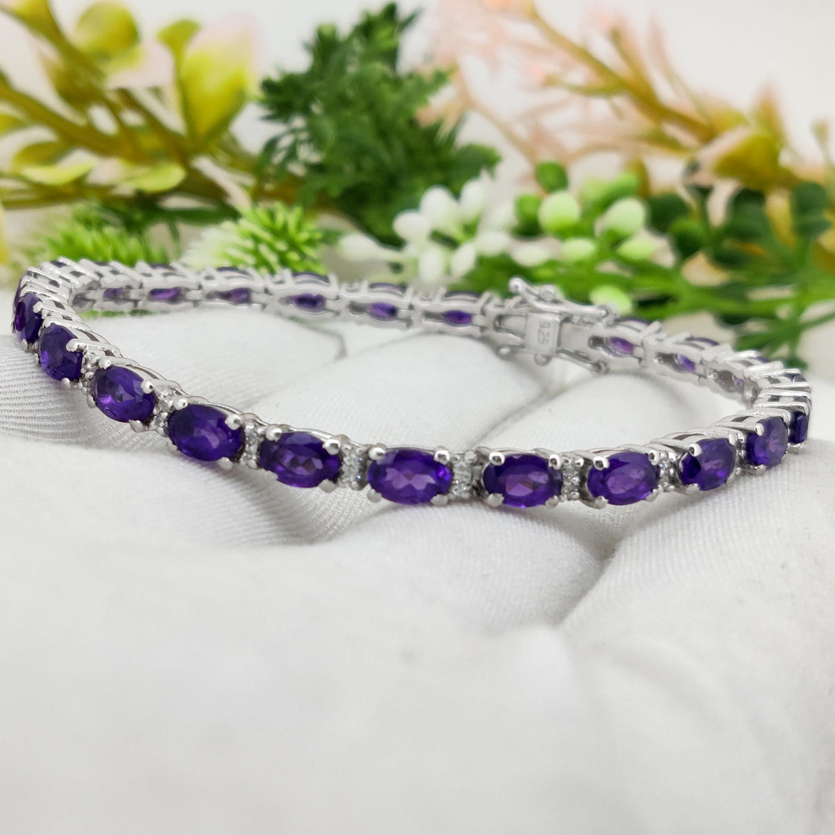 Oval Amethyst Tennis Bracelet, 925 Sterling Silver, February Birthstone Jewelry