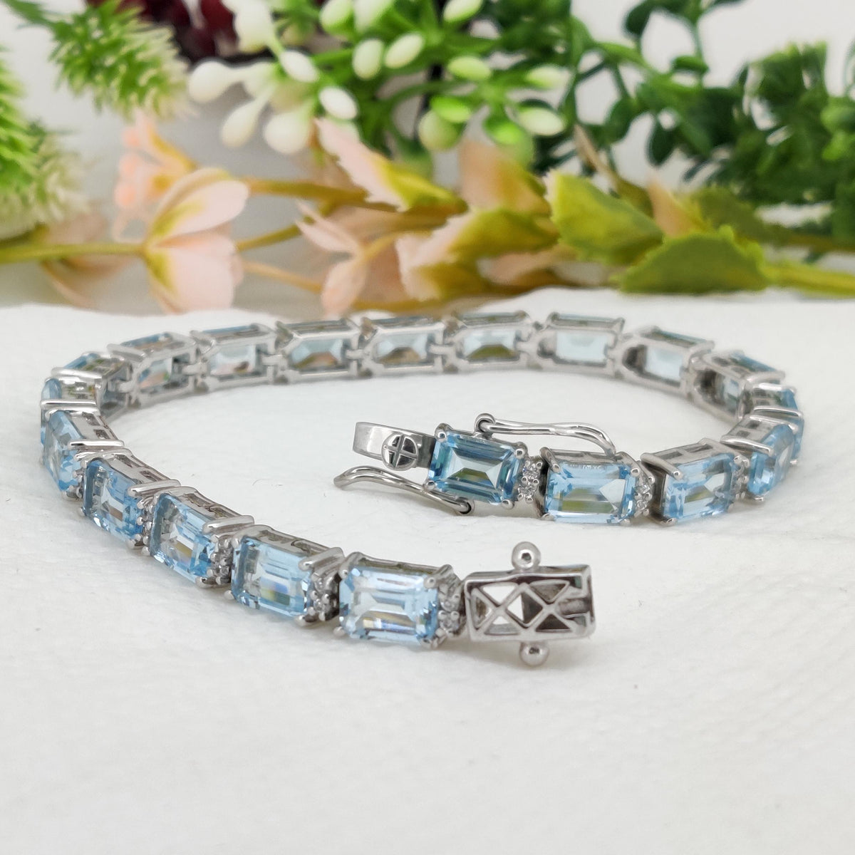 Blue Topaz Tennis Bracelet, 925 Sterling Silver, December Birthstone