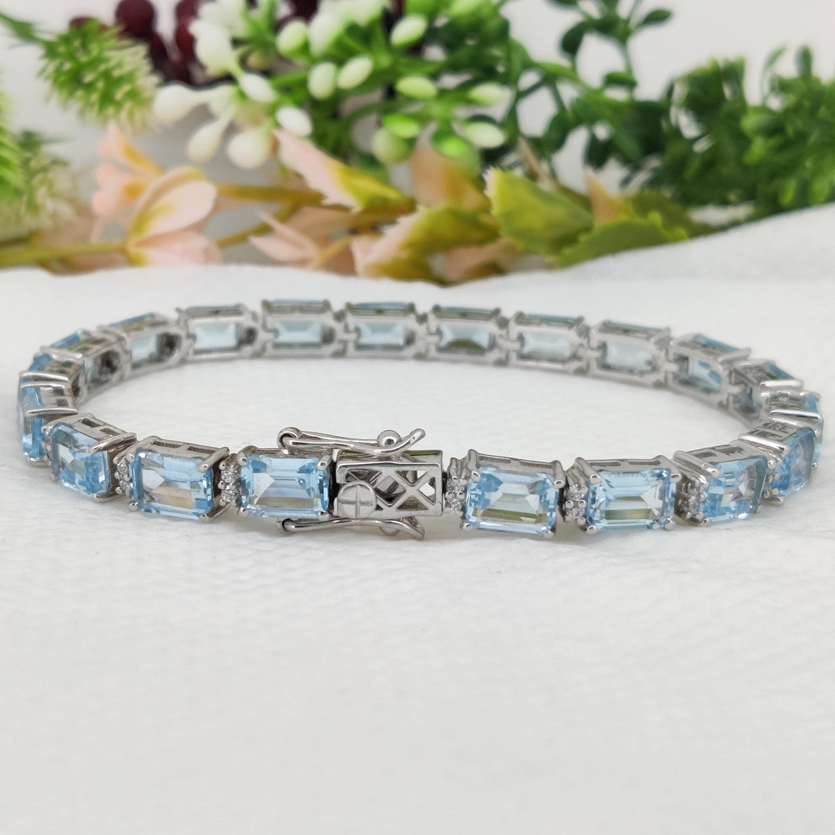 Blue Topaz Tennis Bracelet, 925 Sterling Silver, December Birthstone