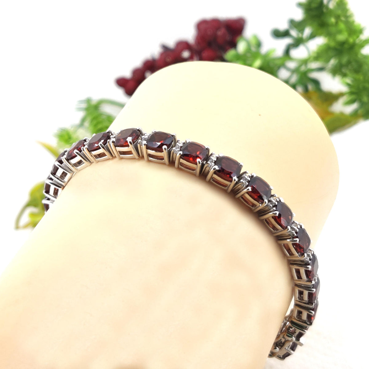 925 Sterling Silver, Natural Garnet Bracelet, Tennis Bracelet, January Birthstone, Gift For Girlfriend, Wife