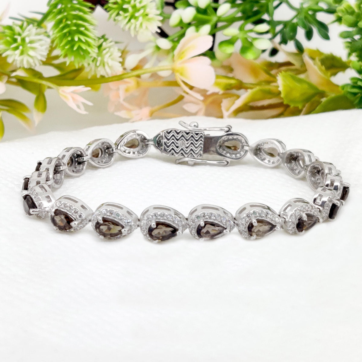 Smoky Quartz Tennis Bracelet: Pear Cut, 925 Sterling Silver