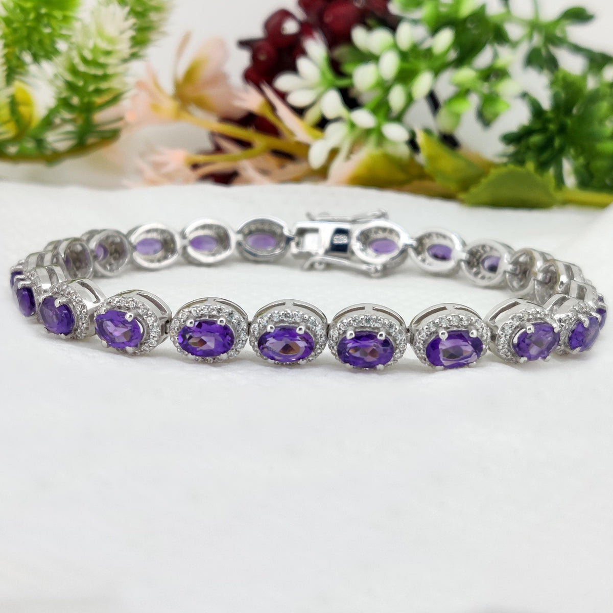 Handmade Amethyst Tennis Bracelet: Sterling Silver, Oval Purple Gemstone, February Birthstone Gifts For Her