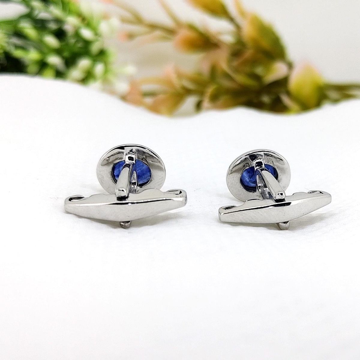 Blue Sapphire Cufflinks, Sterling Silver, Oval Gemstone, September Birthstone