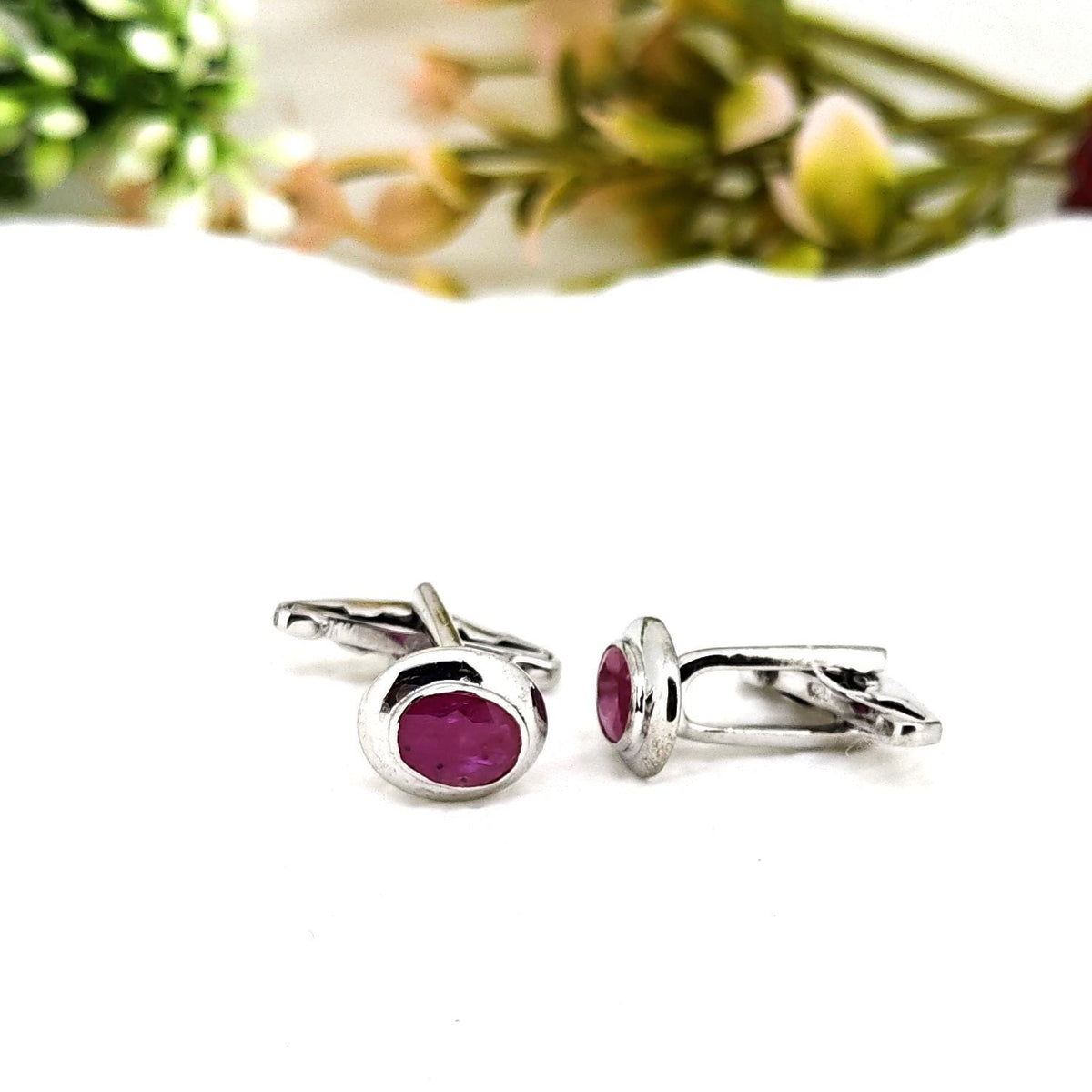 Handmade Oval Ruby Cufflinks, Sterling Silver Gemstone, July Birthstone