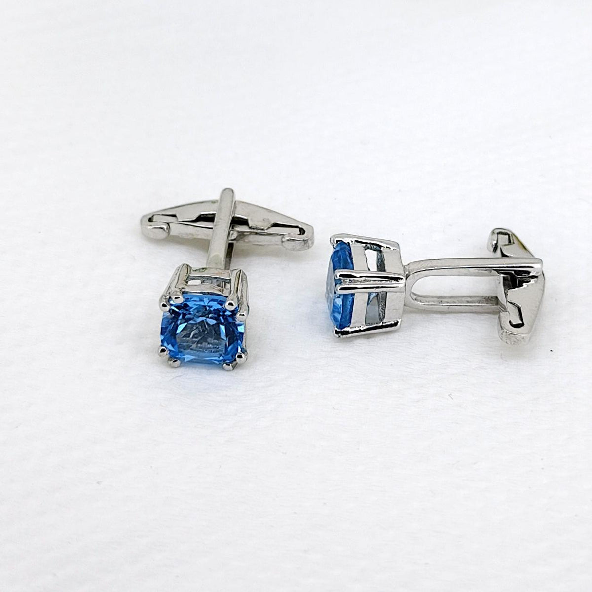 Minimalist Swiss Blue Topaz Cufflinks: Sterling Silver, December Birthstone, Formal Wear