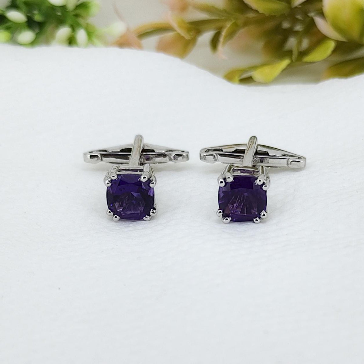 Handmade Amethyst Cufflinks-Sterling Silver Purple Gemstone -February Birthstone Formal Wear Cufflinks