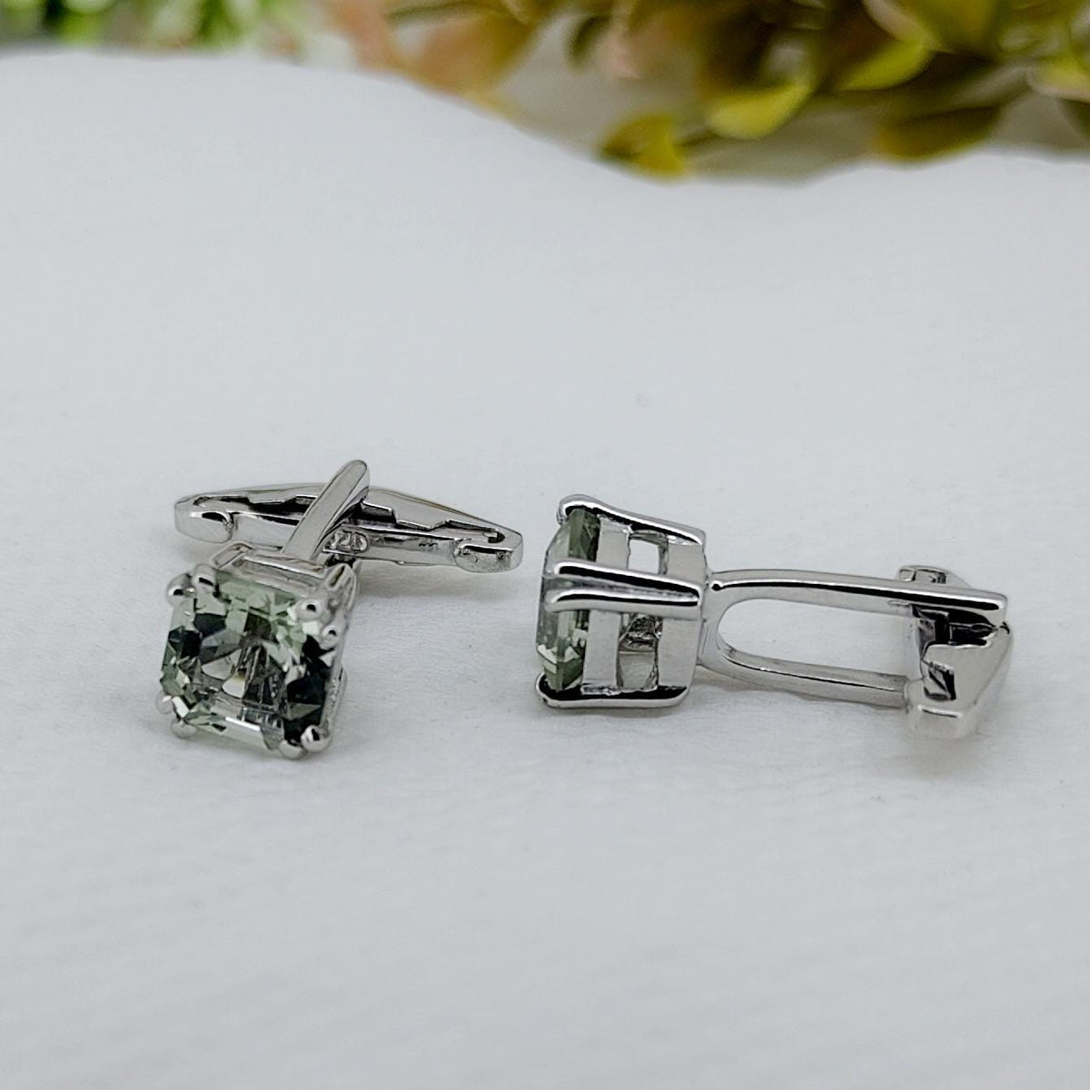 Handmade Green Amethyst Cufflinks-Sterling Silver Gemstone-February Birthstone-Men's Accessories