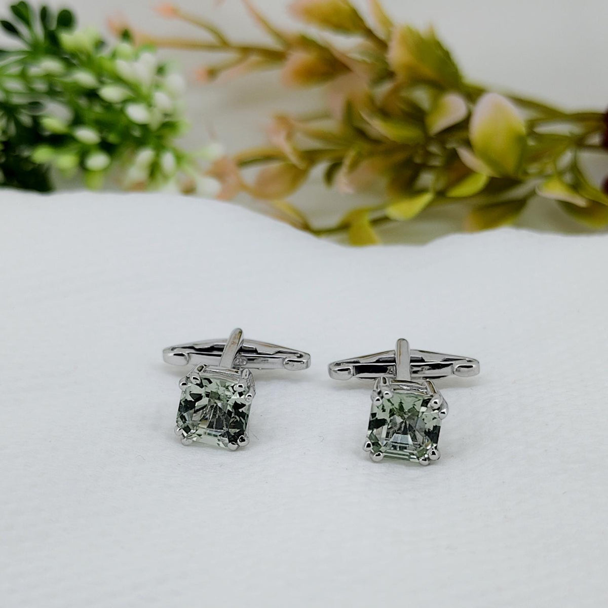 Handmade Green Amethyst Cufflinks-Sterling Silver Gemstone-February Birthstone-Men's Accessories