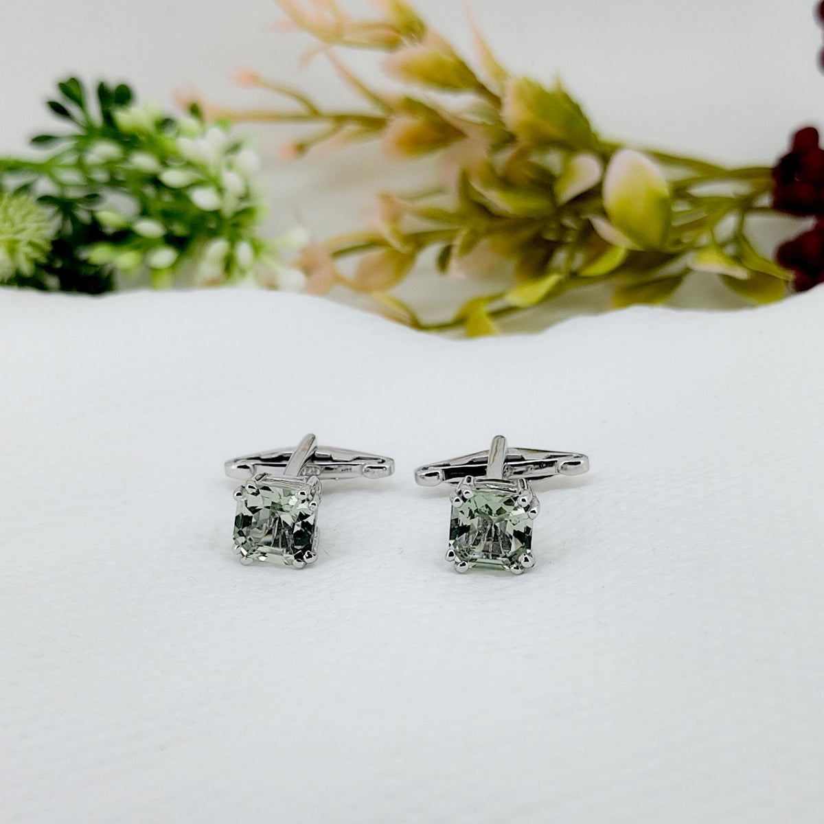 Handmade Green Amethyst Cufflinks-Sterling Silver Gemstone-February Birthstone-Men's Accessories