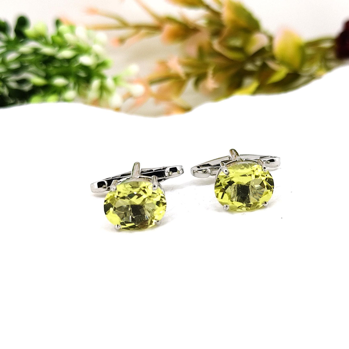 Lemon Topaz Sterling Silver Cufflinks, Custom Men's Jewelry, November Birthstone Gift Him