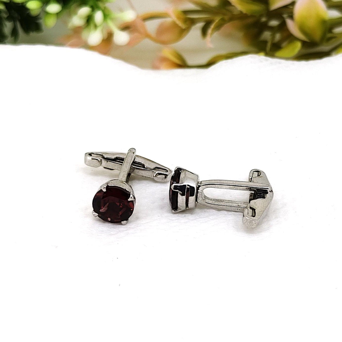 Garnet Sterling Silver Cufflinks, January Birthstone Gift for Him, Handmade Men's Jewelry