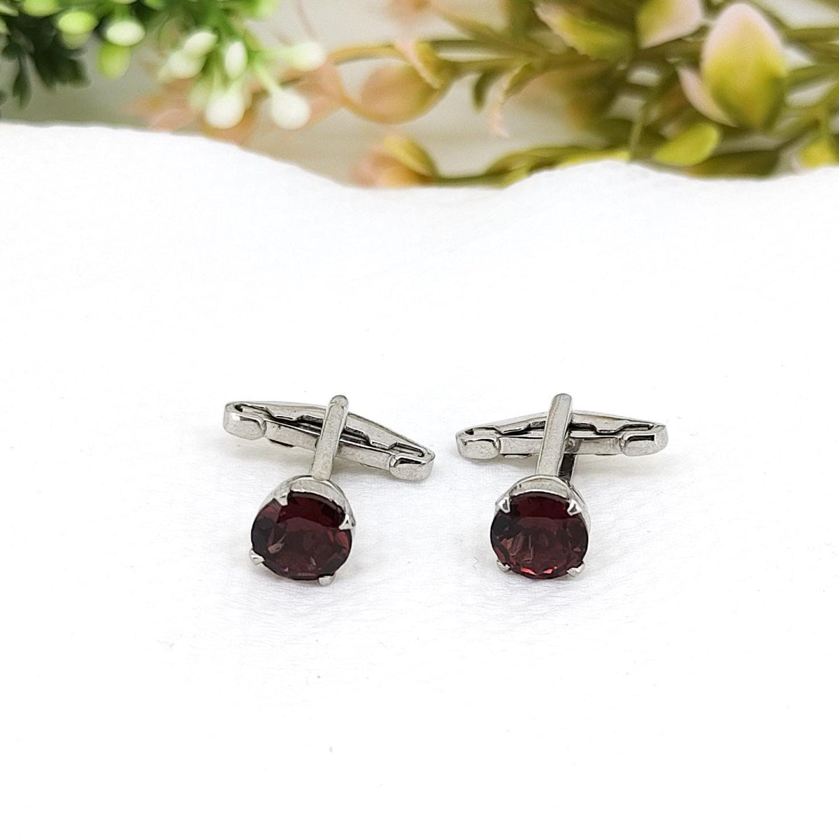 Garnet Sterling Silver Cufflinks, January Birthstone Gift for Him, Handmade Men's Jewelry