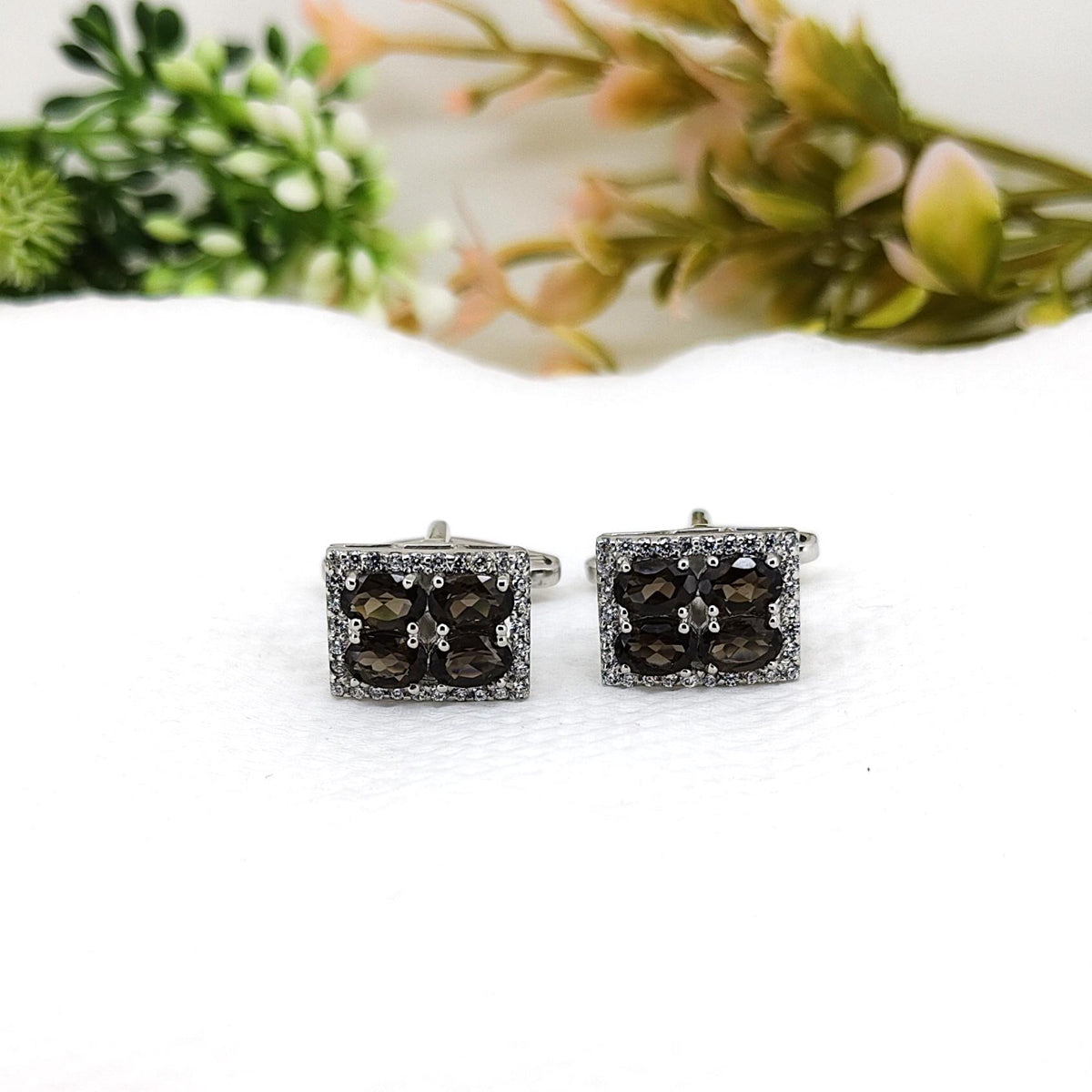 Handmade Sterling Silver Smoky Quartz Cufflinks, Men's Jewelry