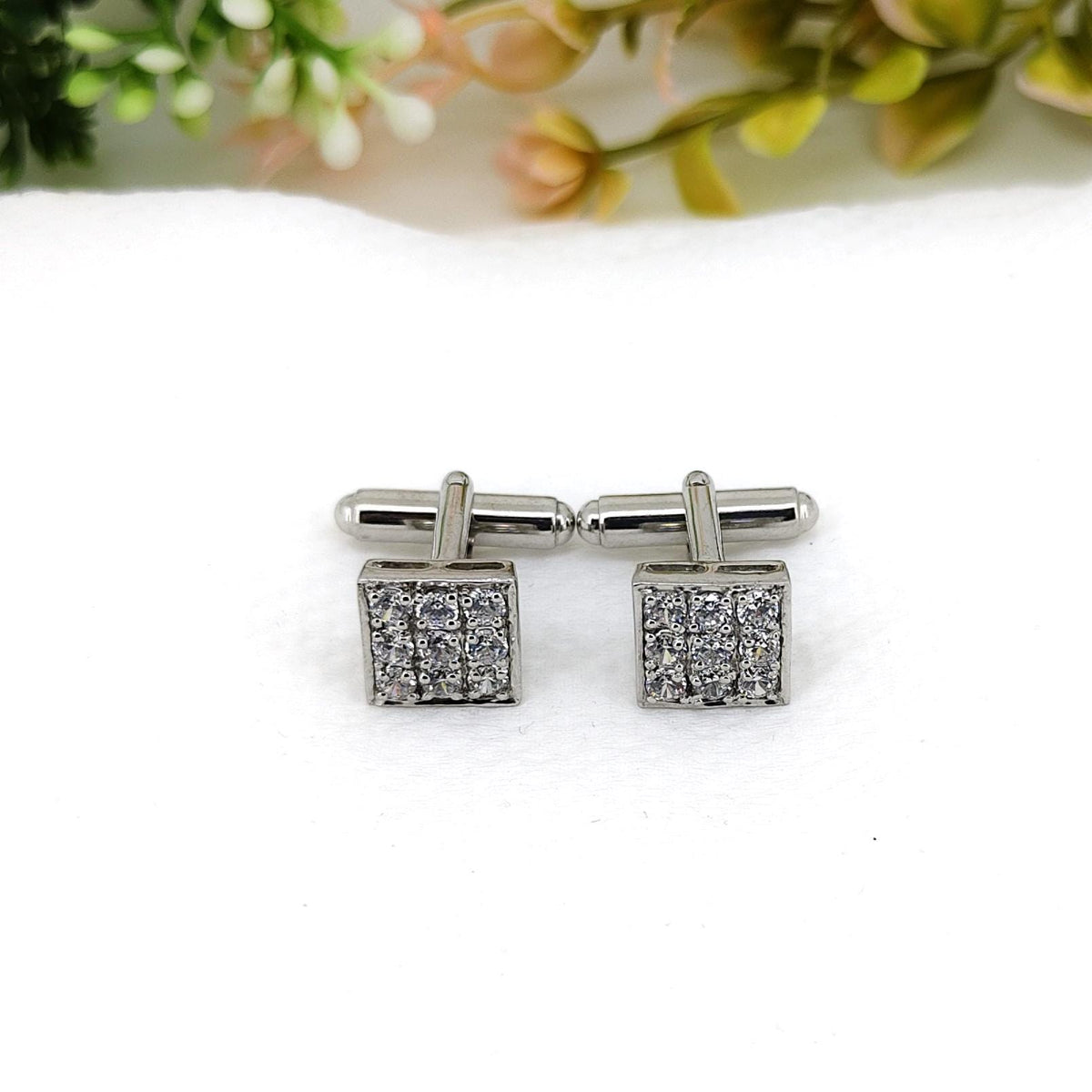 Sterling Silver Cubic Zircon Cufflinks Elegant Men's Anniversary Gift