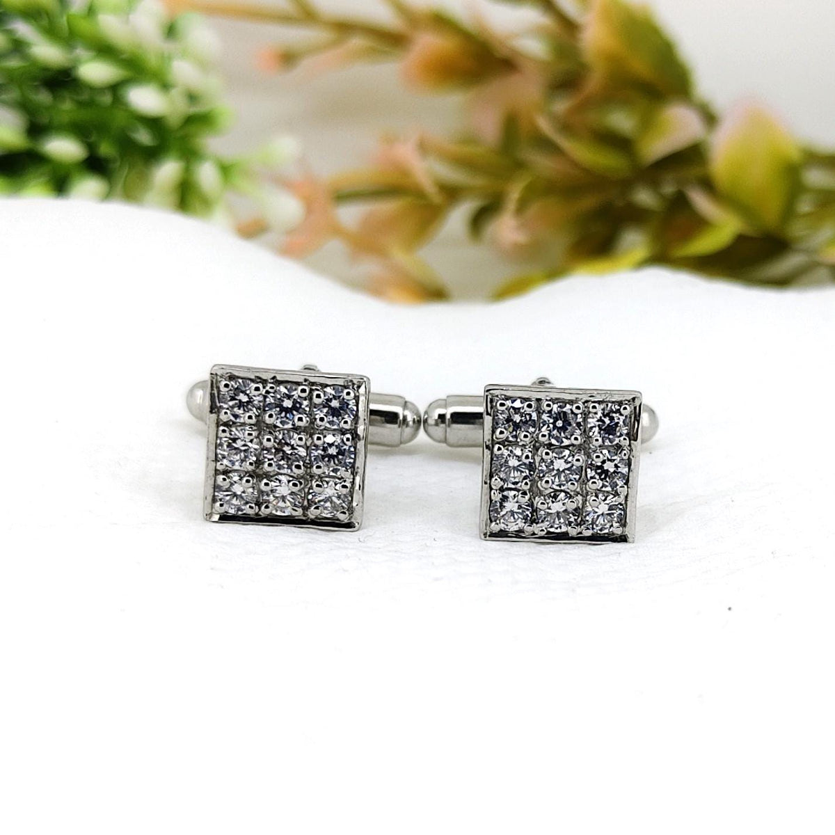 Sterling Silver Cubic Zircon Cufflinks Elegant Men's Anniversary Gift