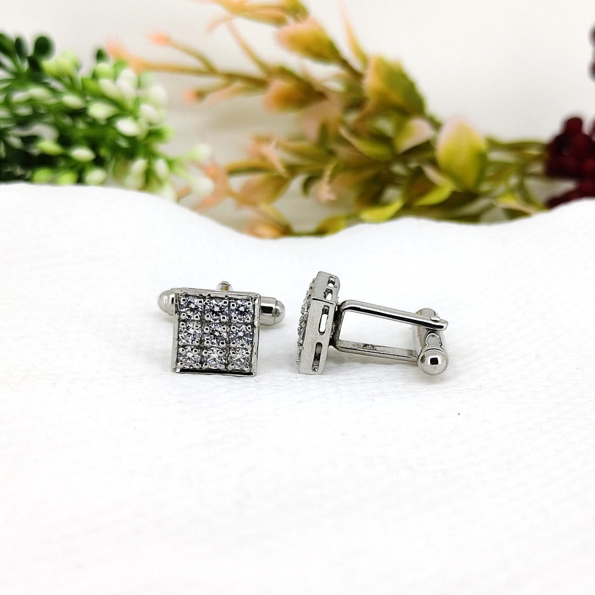 Sterling Silver Cubic Zircon Cufflinks Elegant Men's Anniversary Gift