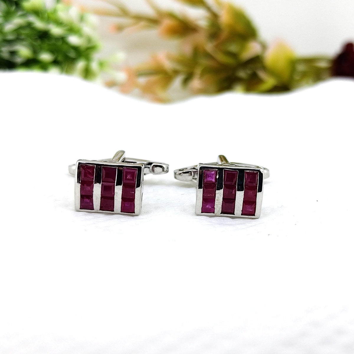 Handmade Ruby Cufflinks 925 Sterling Silver Men's Wedding & Anniversary Jewelry
