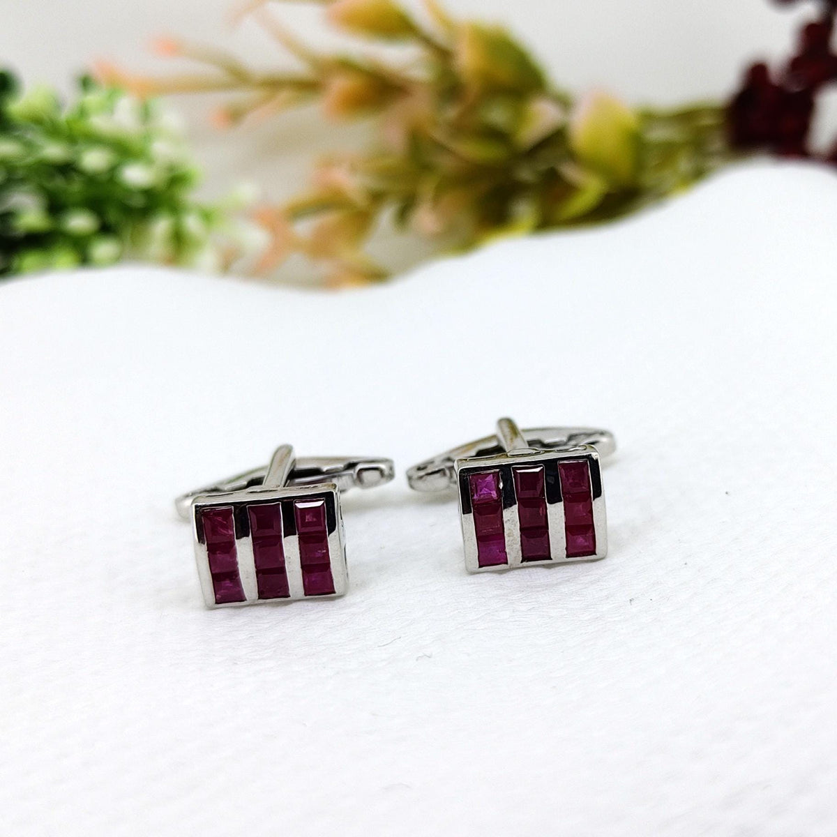 Handmade Ruby Cufflinks 925 Sterling Silver Men's Wedding & Anniversary Jewelry