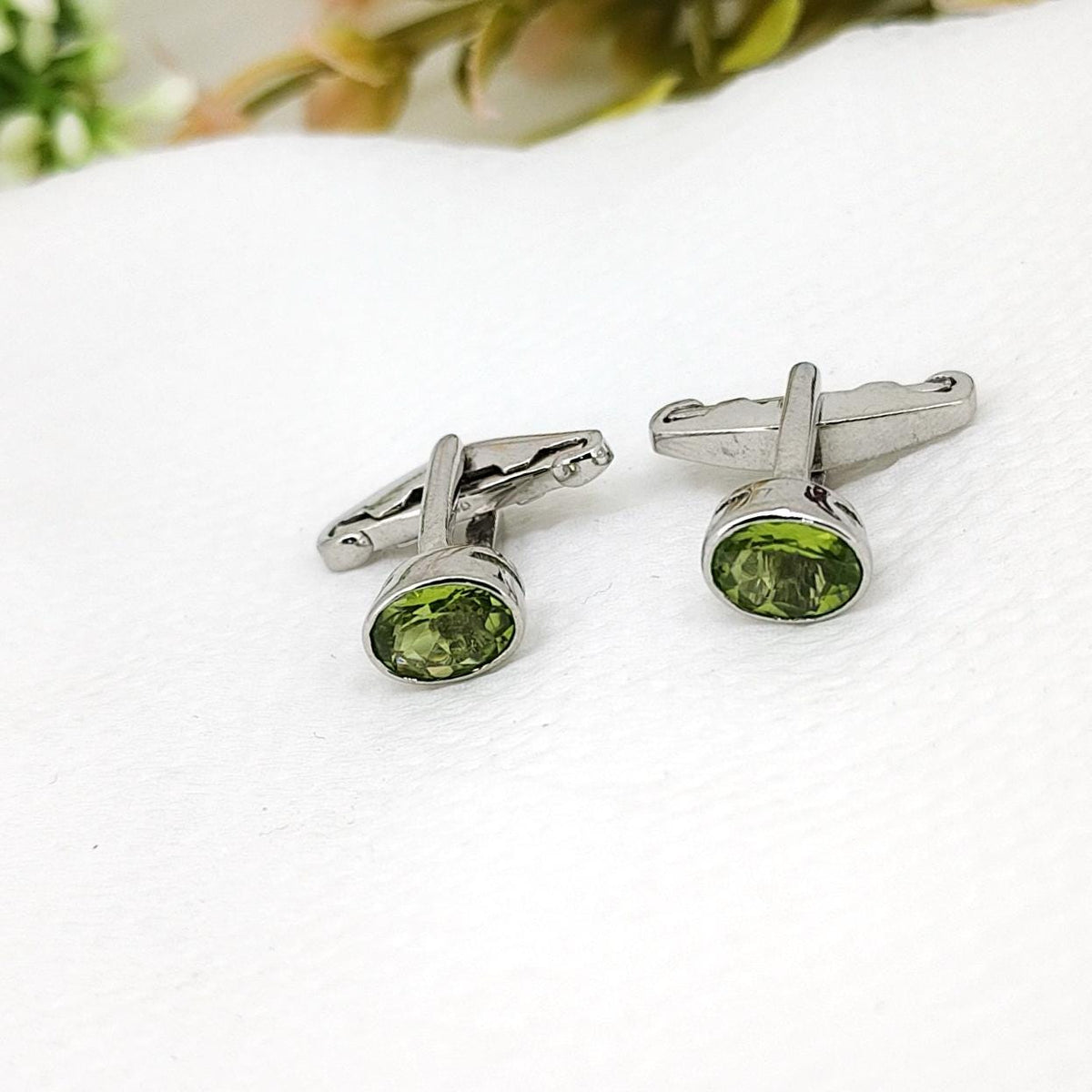 Handmade Peridot Cufflinks Sterling Silver Gemstone Anniversary Birthstone Vintage Style