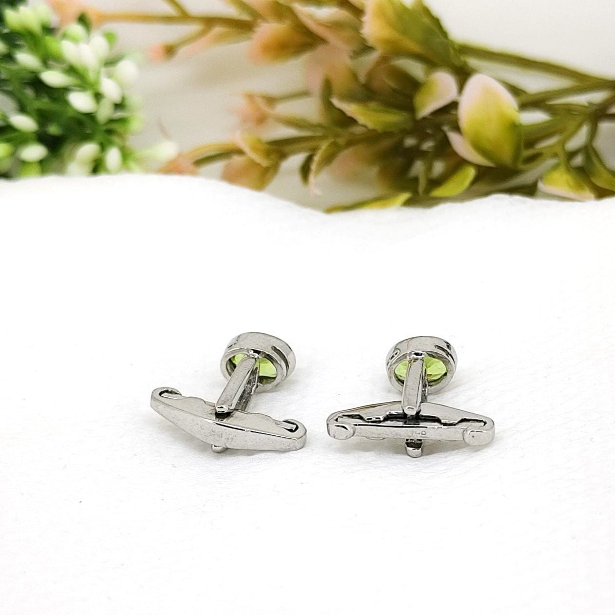 Handmade Peridot Cufflinks Sterling Silver Gemstone Anniversary Birthstone Vintage Style
