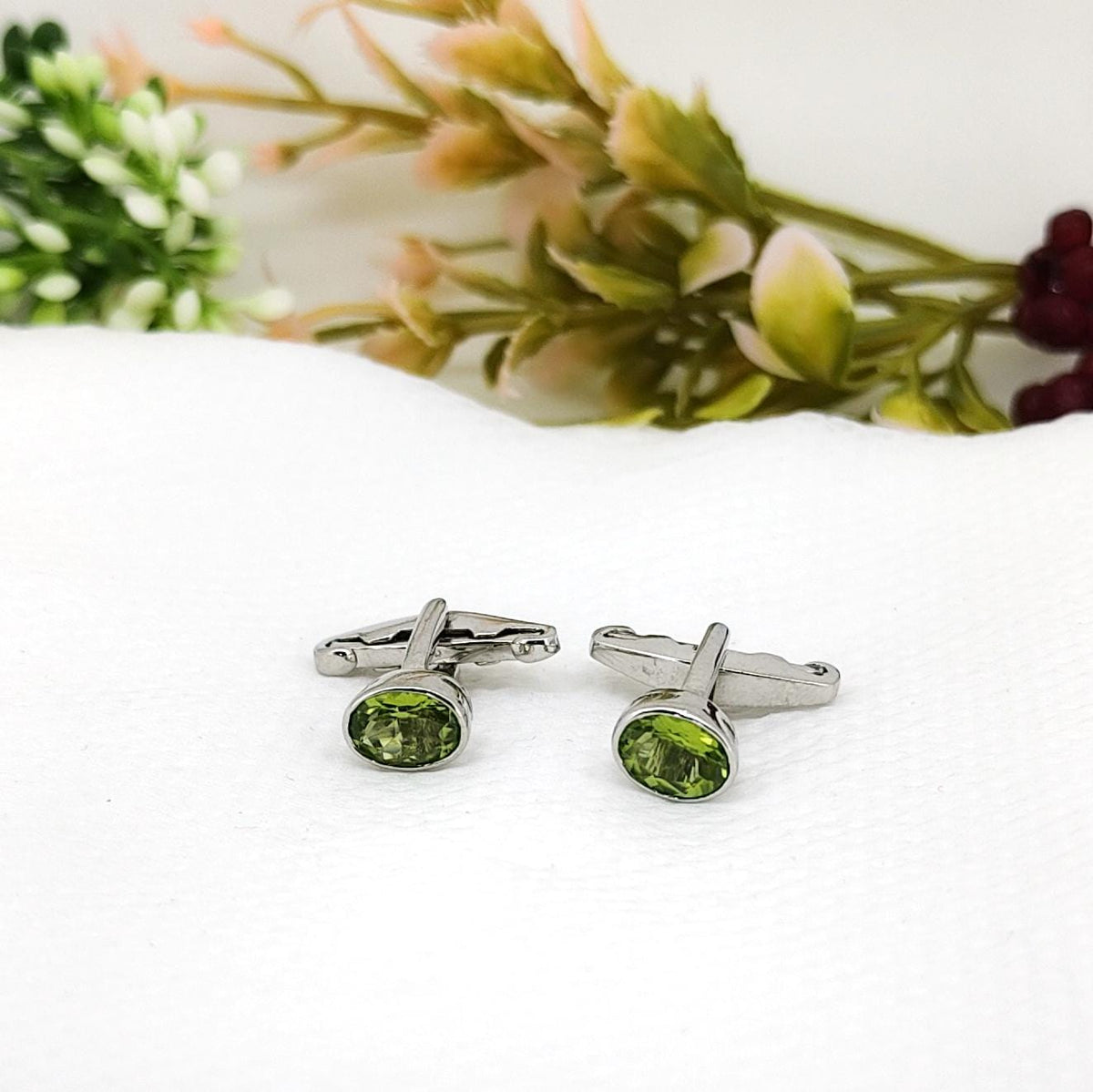 Handmade Peridot Cufflinks Sterling Silver Gemstone Anniversary Birthstone Vintage Style