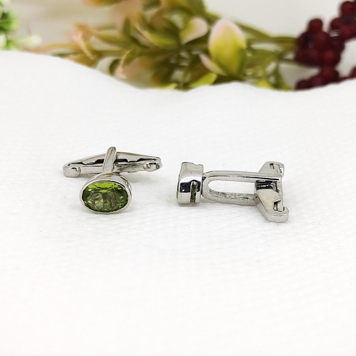 Handmade Peridot Cufflinks Sterling Silver Gemstone Anniversary Birthstone Vintage Style