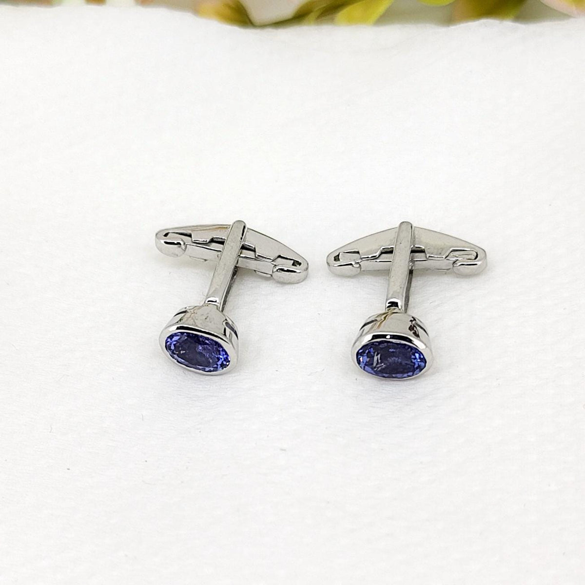 Tanzanite Sterling Silver Gemstone Cufflinks Handmade Birthstone Minimalist Anniversary Gift