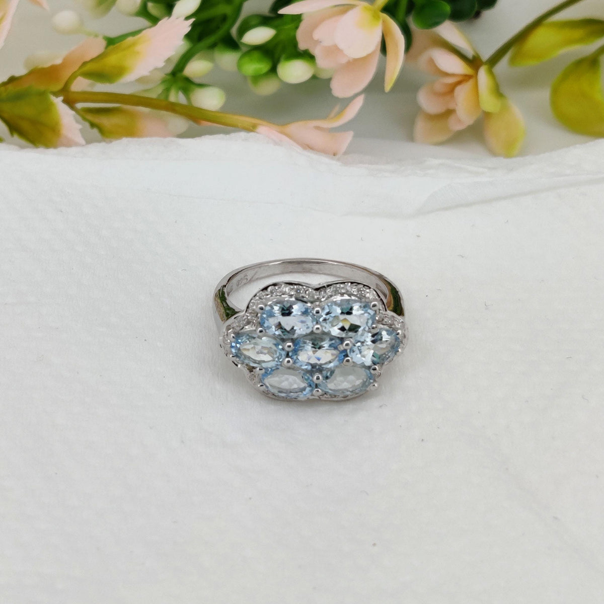 Aquamarine Gemstone Silver Ring March Birthstone Handmade Stackable Jewelry
