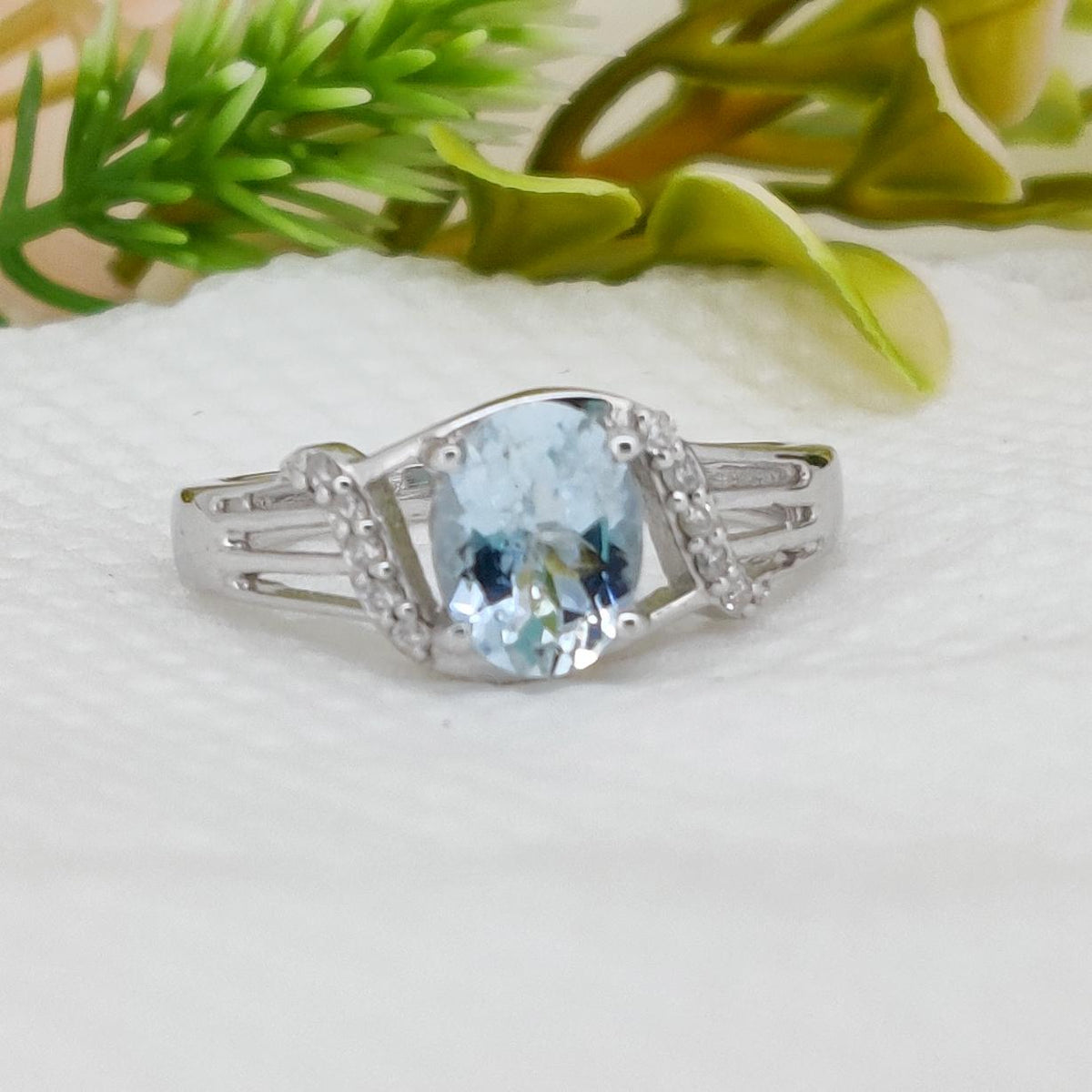 Handmade Aquamarine Stacking Ring, Unique Style Silver Gemstone Anniversary Gift