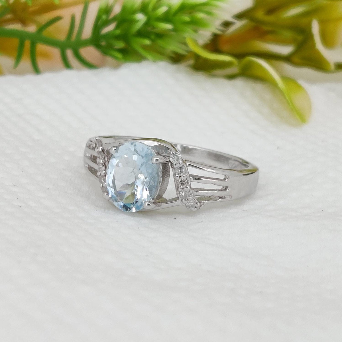Handmade Aquamarine Stacking Ring, Unique Style Silver Gemstone Anniversary Gift