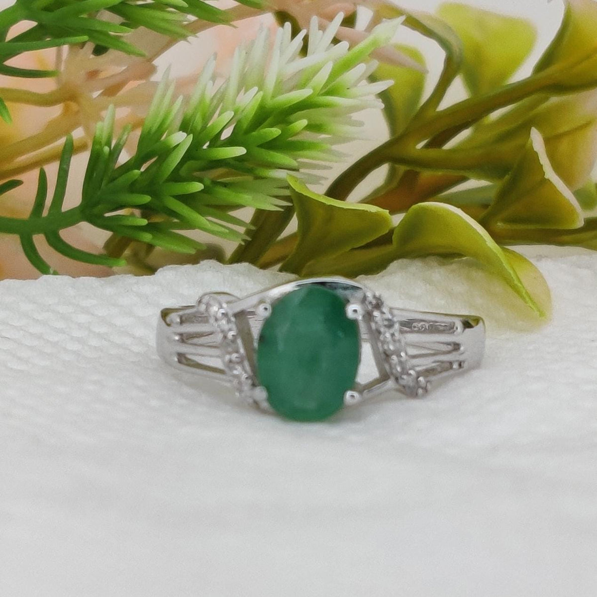 Handmade Emerald Ring, Minimalist Silver Band, Boho Artisan Jewelry, Anniversary Ring
