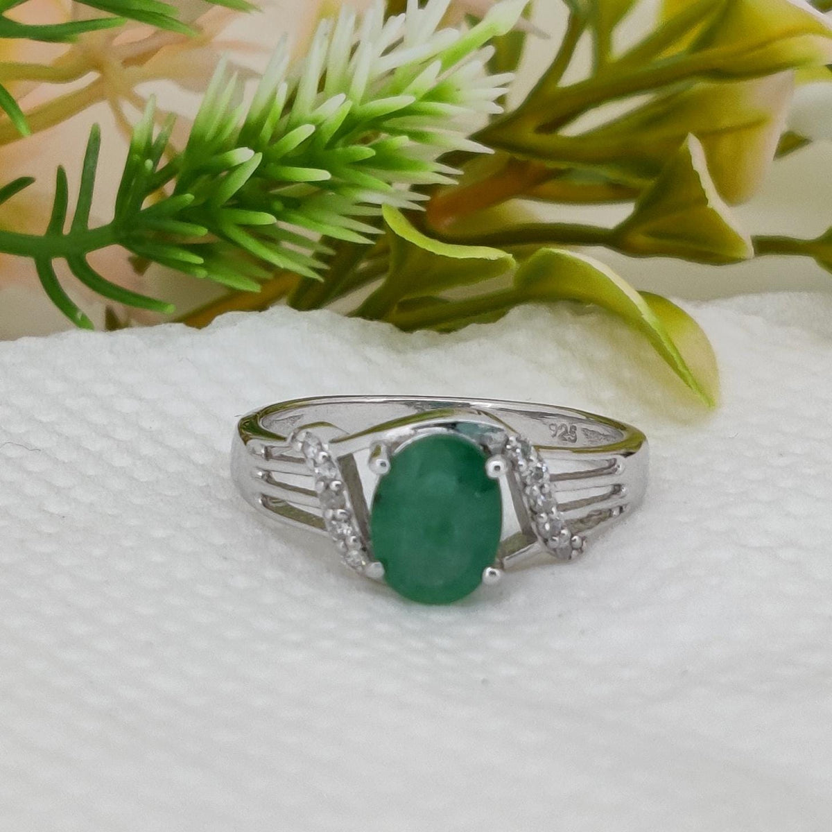 Handmade Emerald Ring, Minimalist Silver Band, Boho Artisan Jewelry, Anniversary Ring