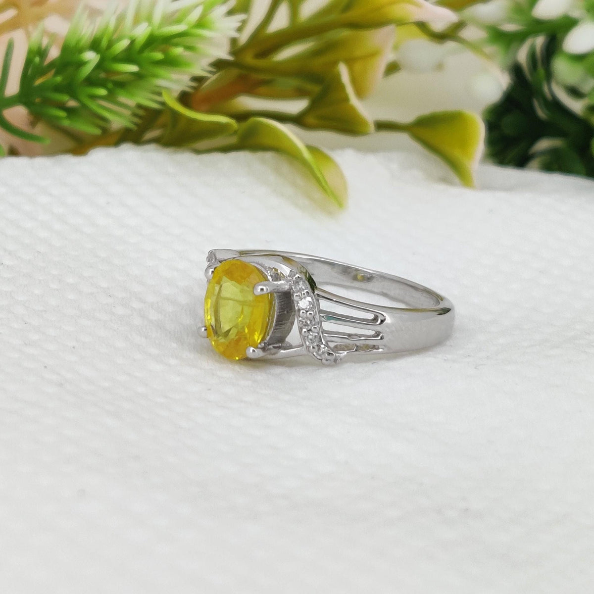 Yellow Sapphire Ring, 925 Sterling Silver Minimalist Band, Gemstone Stackable Ring