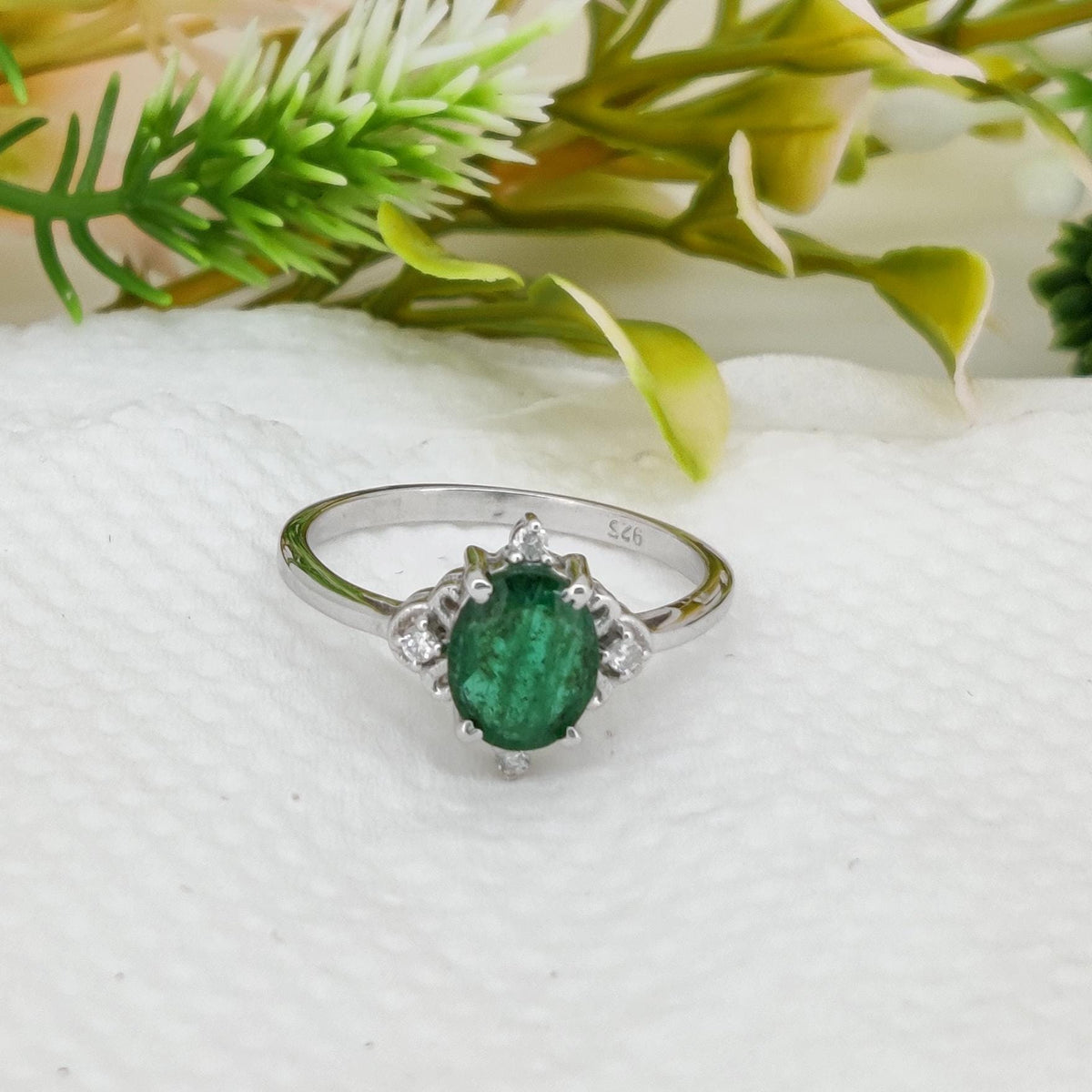 Natural Emerald Ring Handmade 925 Sterling Silver, May Birthstone Gift