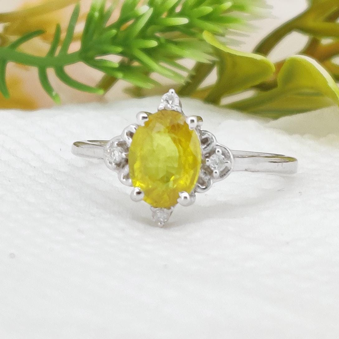 Yellow Sapphire Silver Statement Ring, Handmade Gemstone September Birthstone Gift