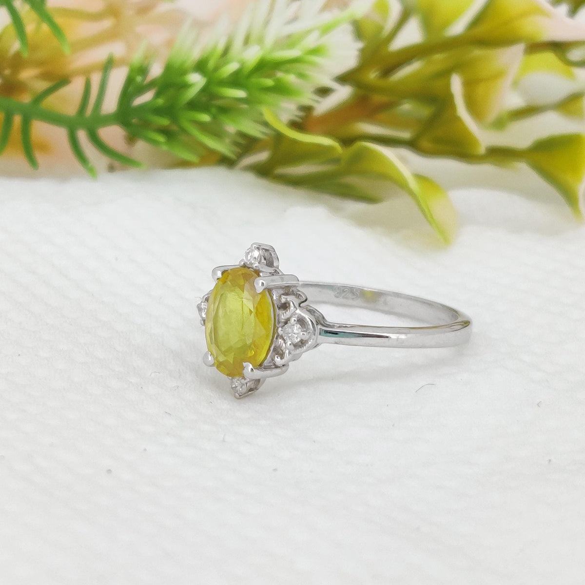 Yellow Sapphire Silver Statement Ring, Handmade Gemstone September Birthstone Gift