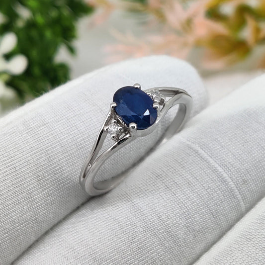 Blue Sapphire Silver Statement Ring, Handmade Gemstone September Birthstone Gift