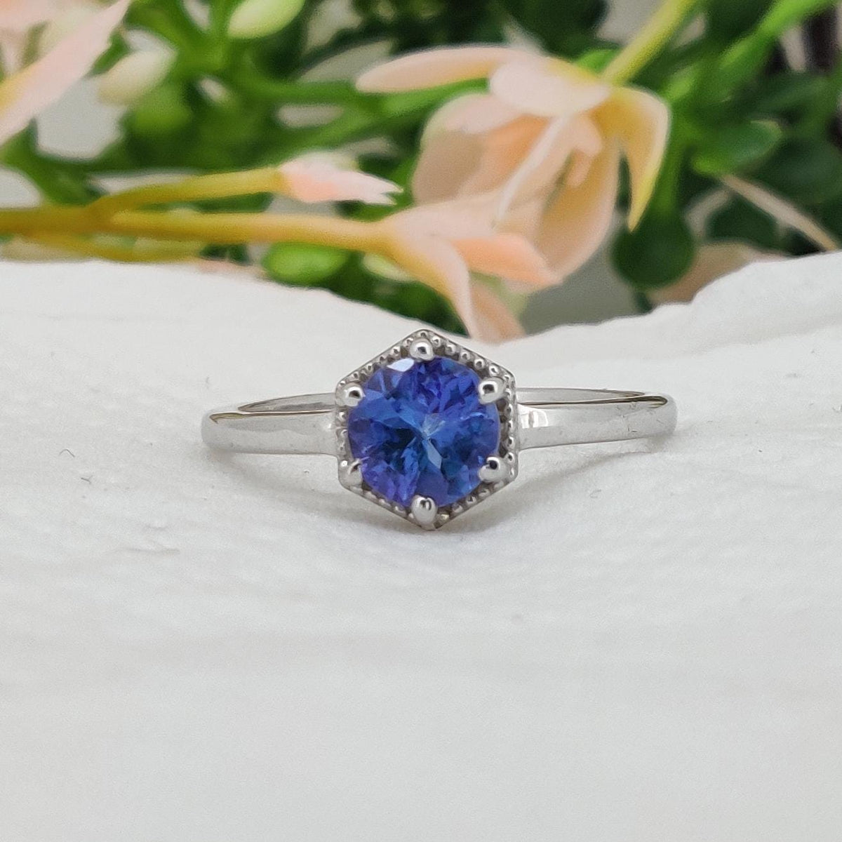 Round Cut Tanzanite Sterling Silver Solitaire Ring, Natural Blue December Birthstone