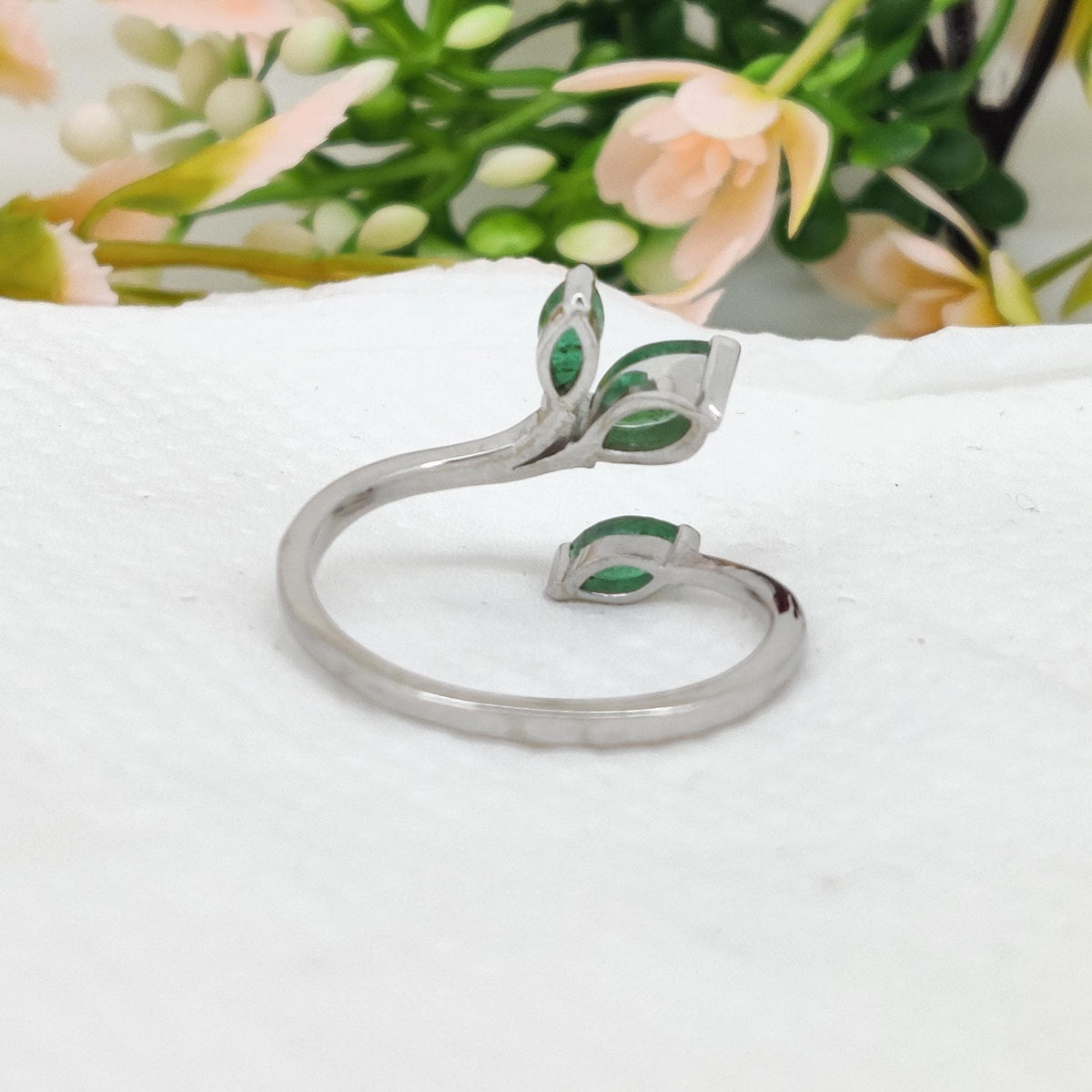 Natural Emerald Marquise Sterling Silver Bypass Ring, May Birthstone Gift
