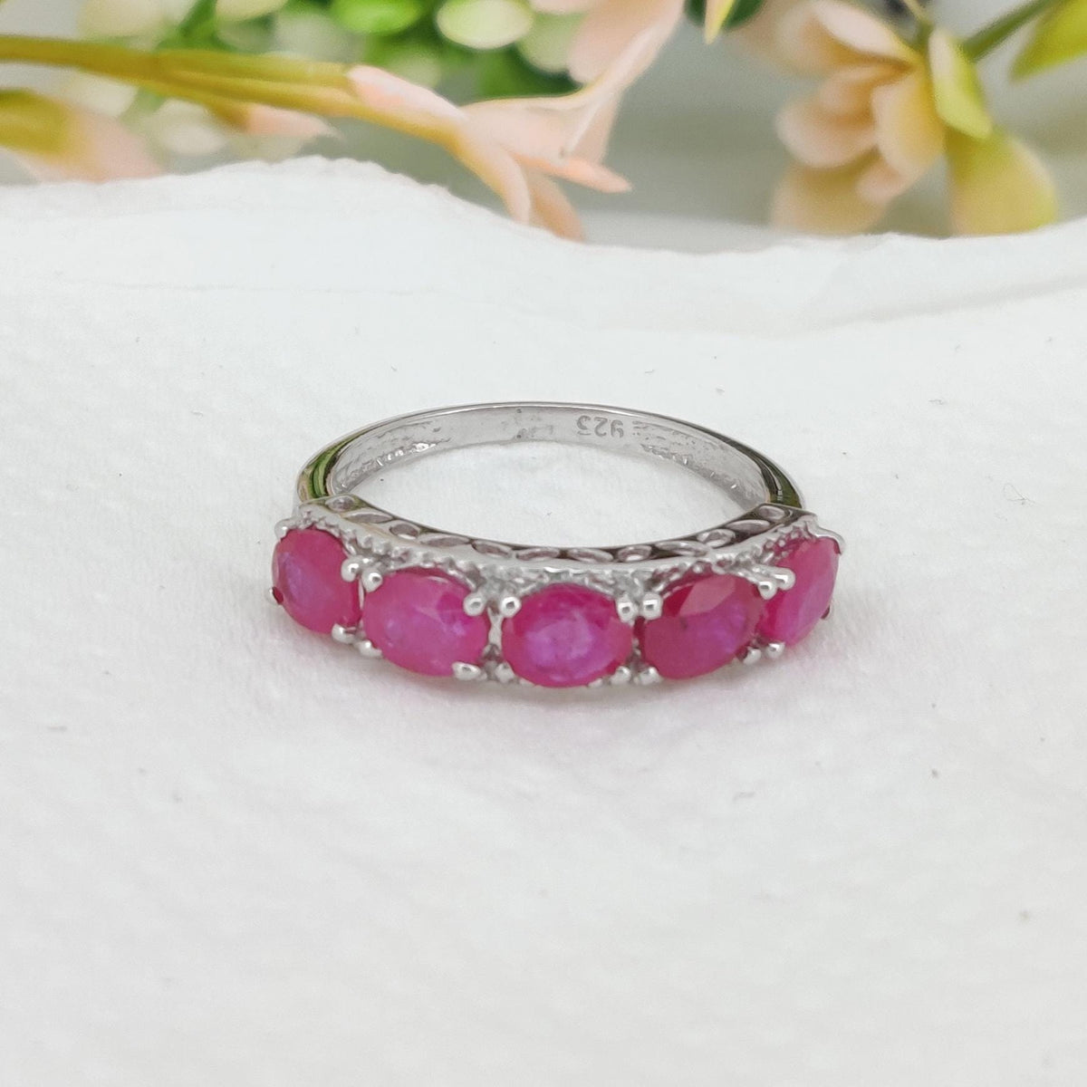 Natural Ruby Half Band Ring, Handmade Silver Gemstone, July Birthstone, Jewelry For Gift