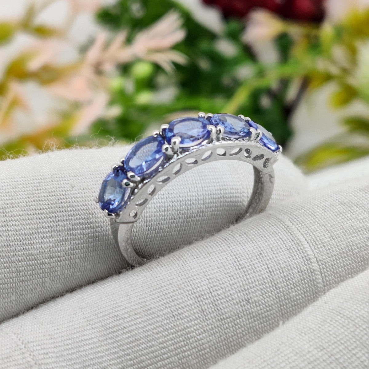 Natural Tanzanite Eternity Band, Handmade Silver Gemstone Ring, December Birthstone, Gifts For Her