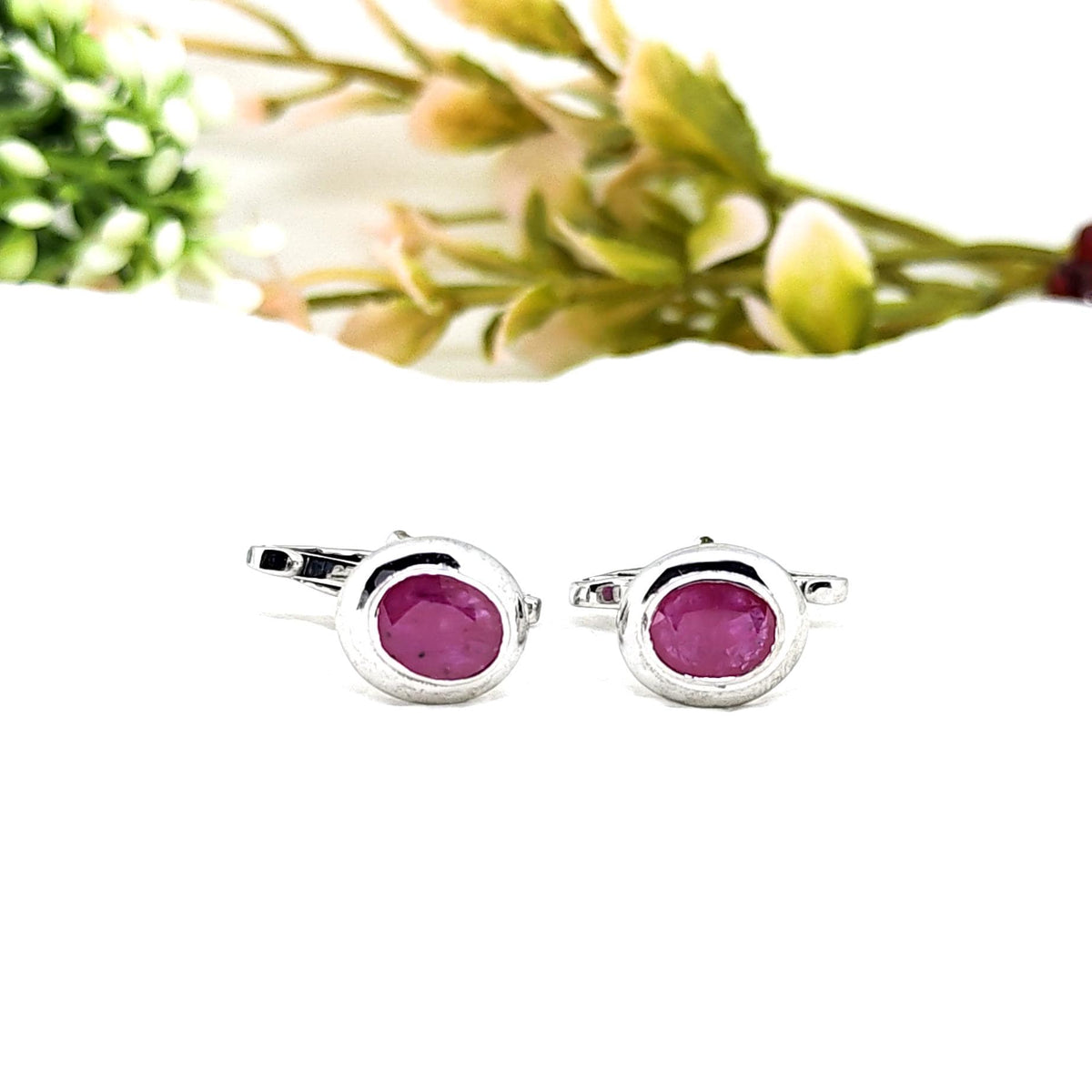 Handmade Oval Ruby Cufflinks, Sterling Silver Gemstone, July Birthstone