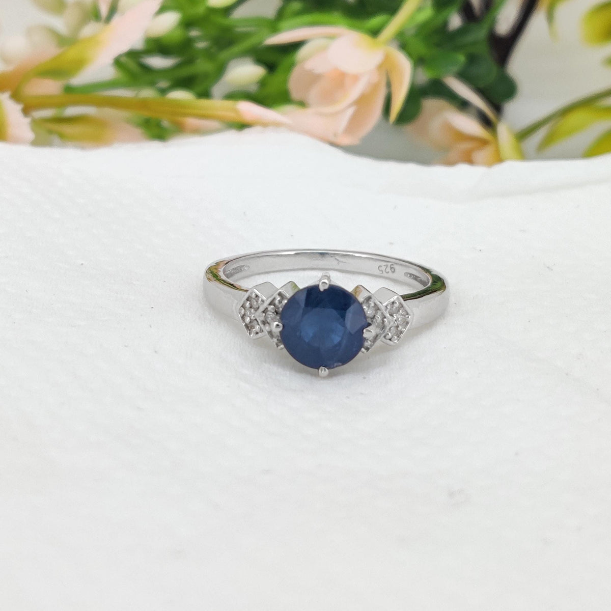 Blue Sapphire Ring, 925 Sterling Silver,  Round Sapphire Band, Handmade Gemstone Jewelry