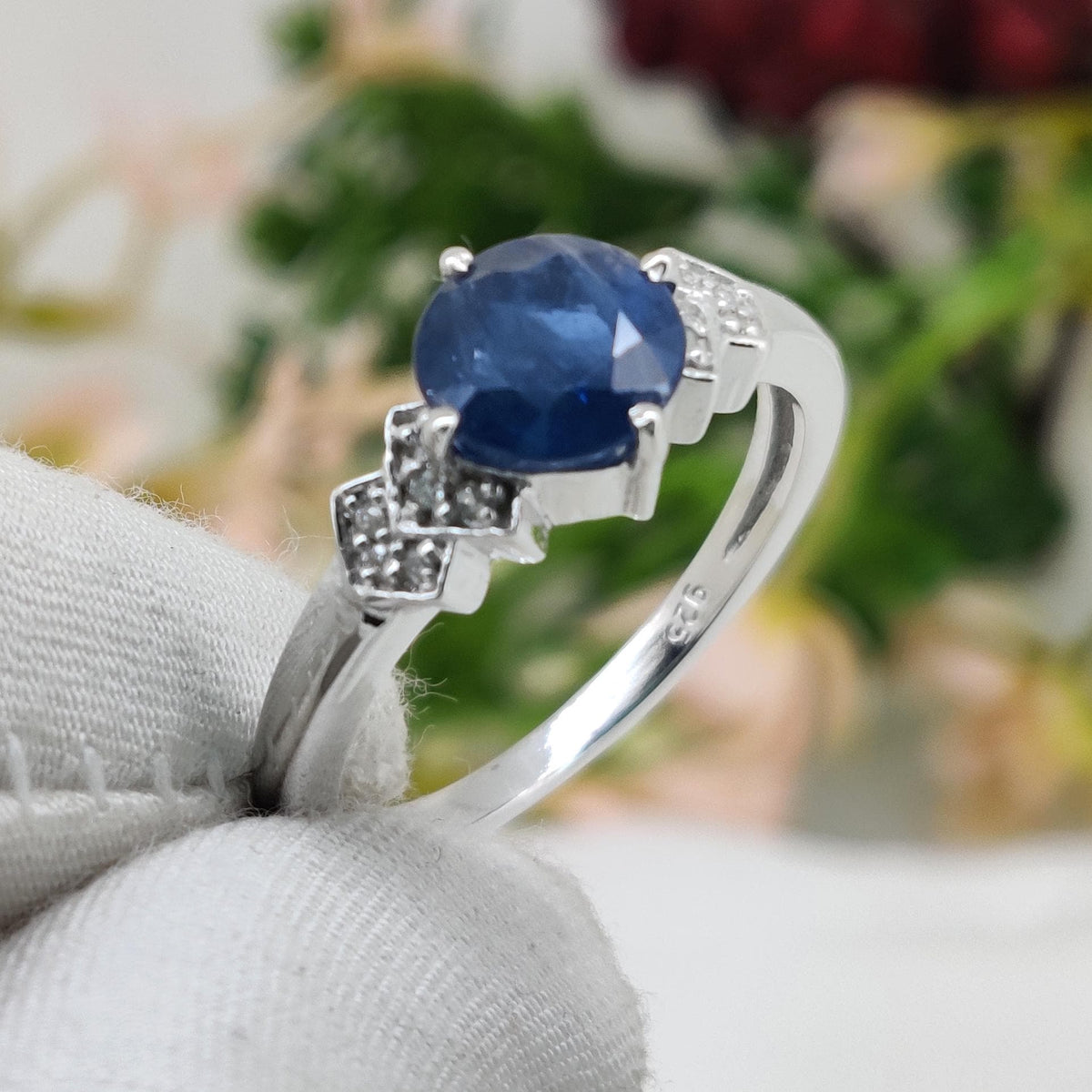 Blue Sapphire Ring, 925 Sterling Silver,  Round Sapphire Band, Handmade Gemstone Jewelry