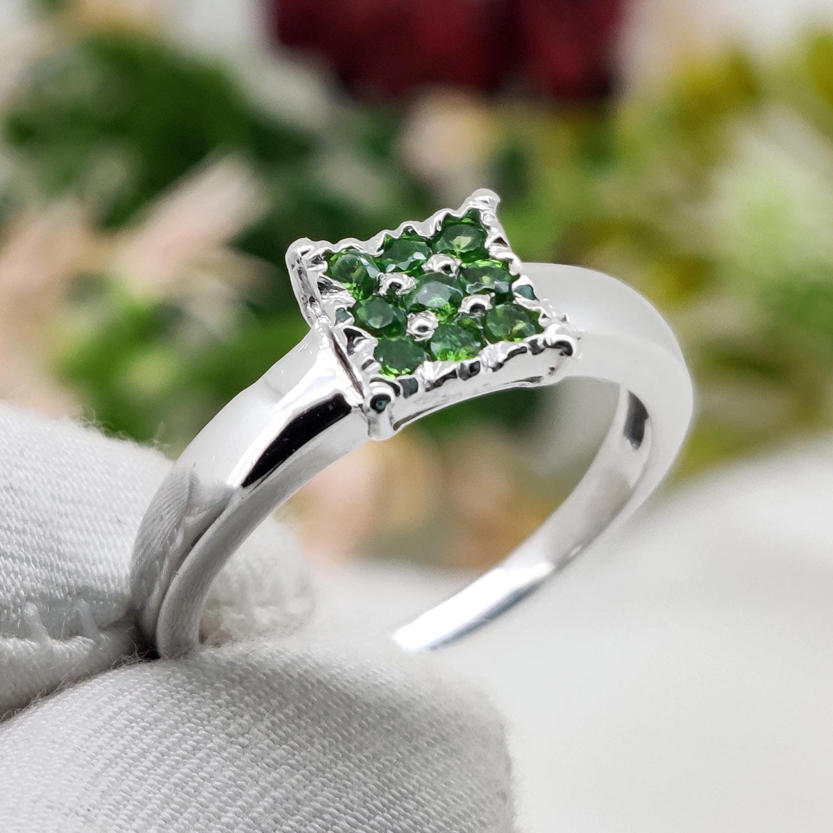 Natural Green Tsavorite Ring, Sterling Silver Solitaire, January Birthstone Jewelry, Gift for her