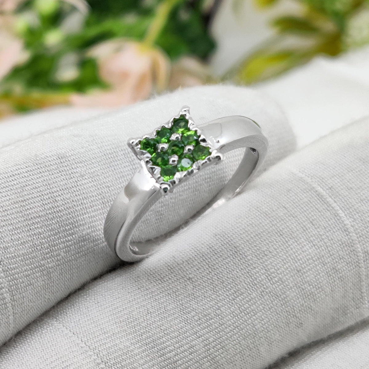 Natural Green Tsavorite Ring, Sterling Silver Solitaire, January Birthstone Jewelry, Gift for her