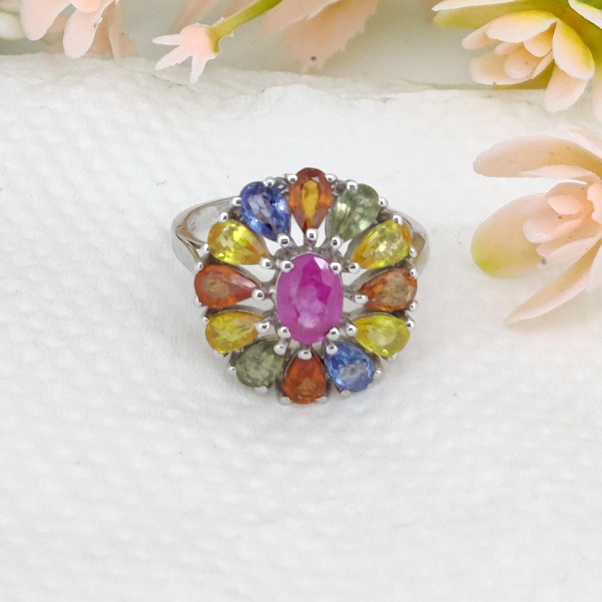 Dainty Multi Color Sapphire Ring, Handmade Gemstone Ring, Minimalist Stacking Jewelry